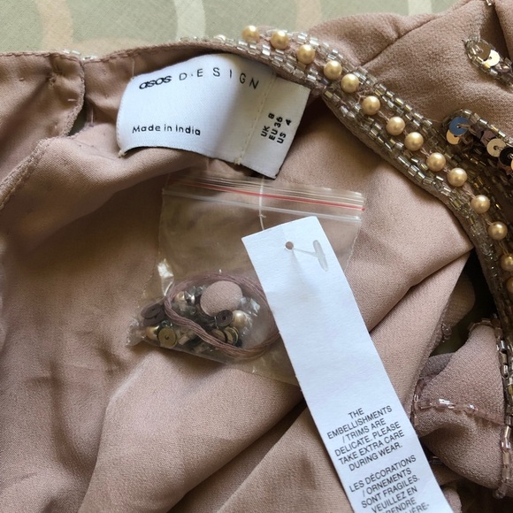 ASOS DESIGN drape back embellished midi dress sz US 4 Nude Pink Sequins Wedding - Picture 5 of 12